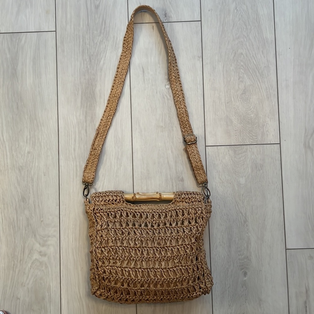 FREE PEOPLE WOVEN PAPER PURSE CROSSBODY BEACH BAMBOO